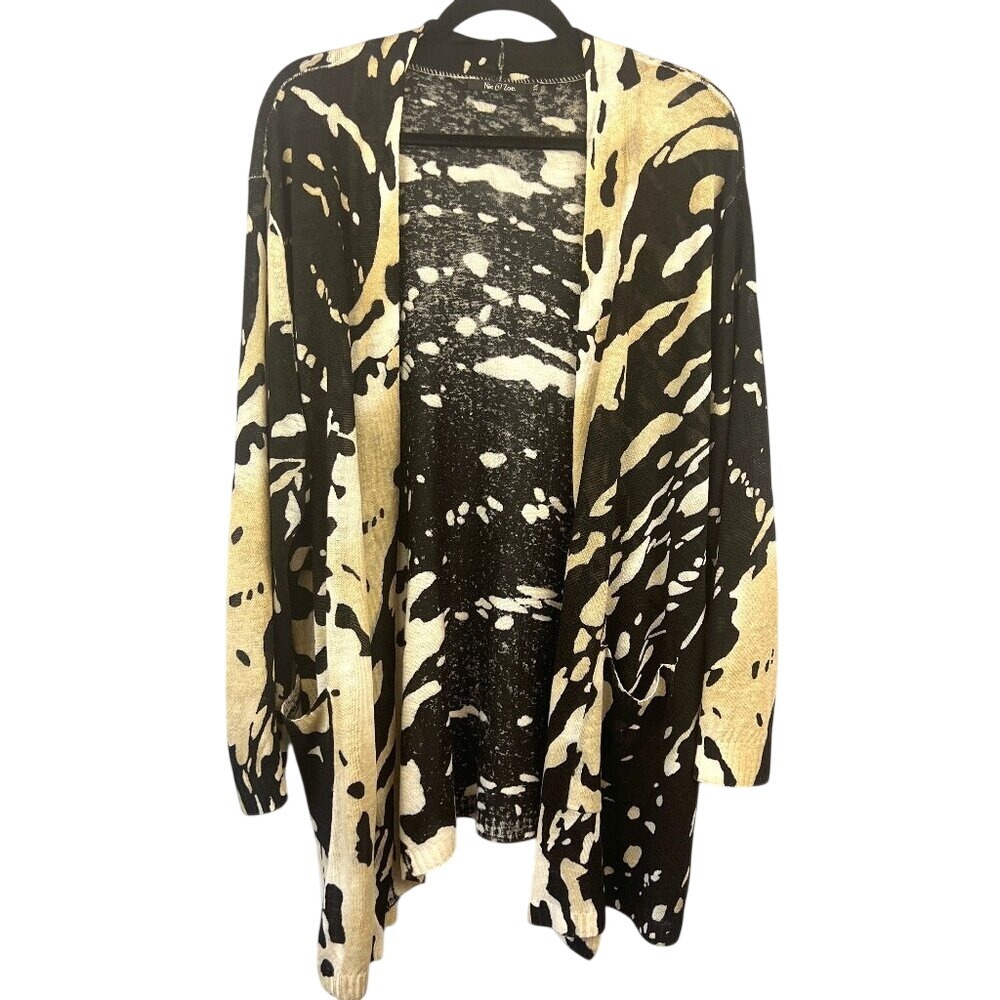 Nic + Zoe Linen Blend Abstract Animal Print Longline Cardigan Size‎ 2X Lagenlook